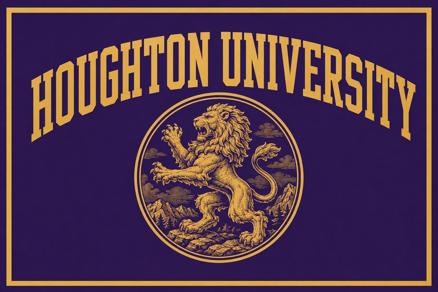 Houghton University Lion Emblem Purple and Gold Wall Art