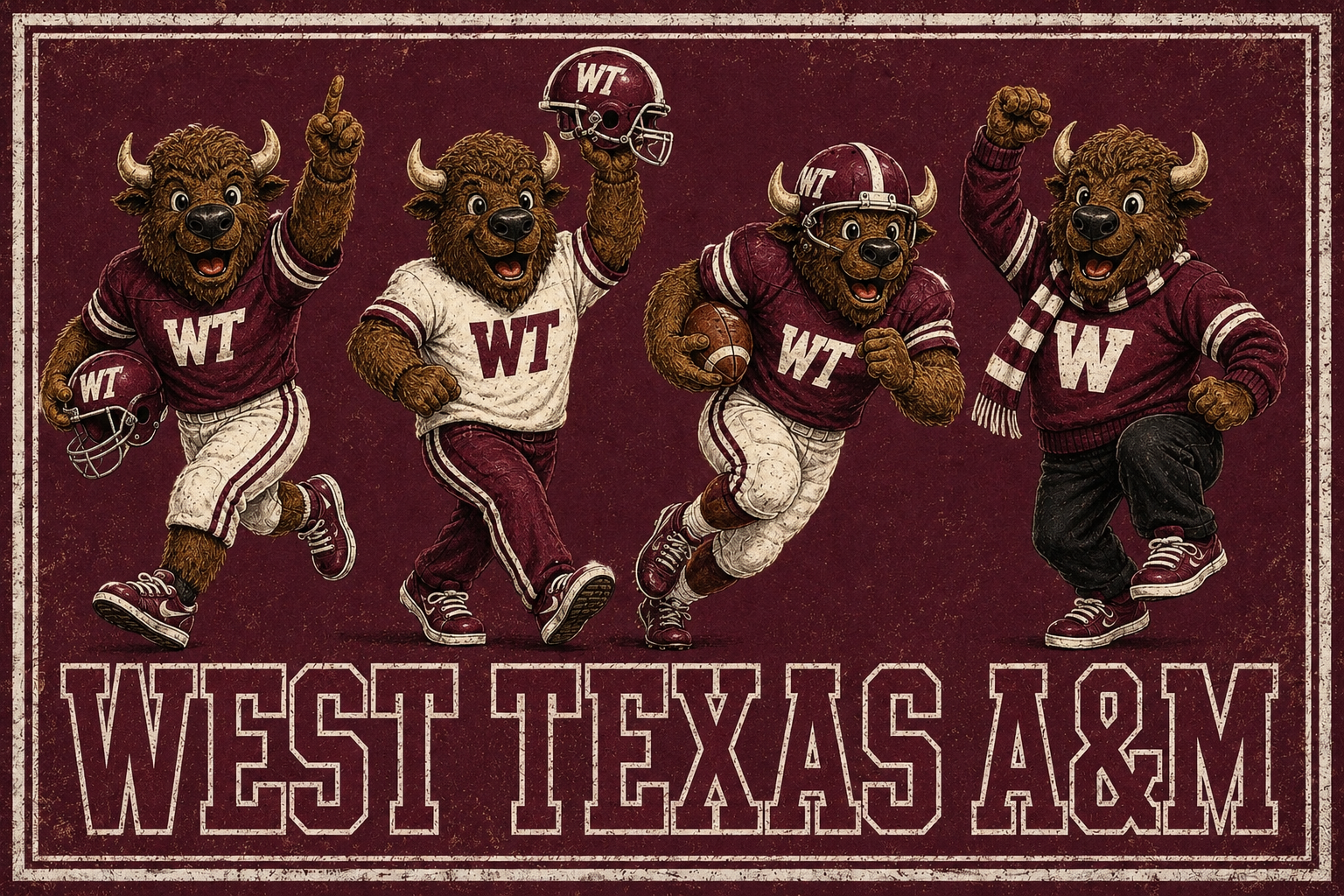 West Texas A&M Buffalo Football Vintage-Style Wall Art
