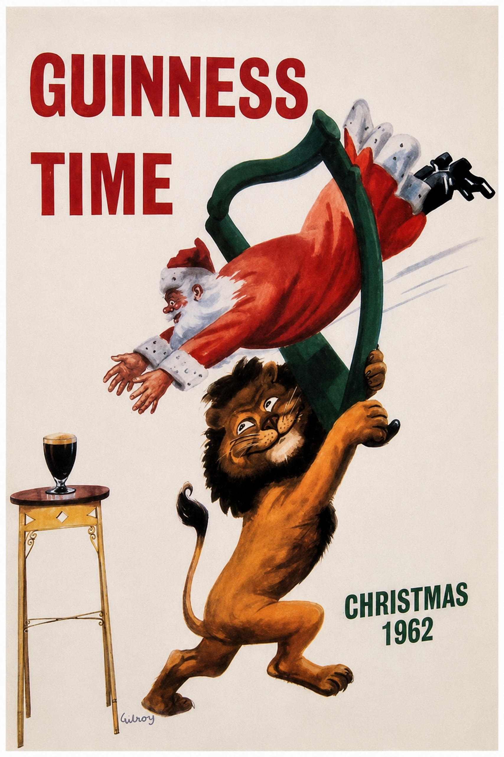 Guinness Time Christmas 1962 Lion Circus Poster