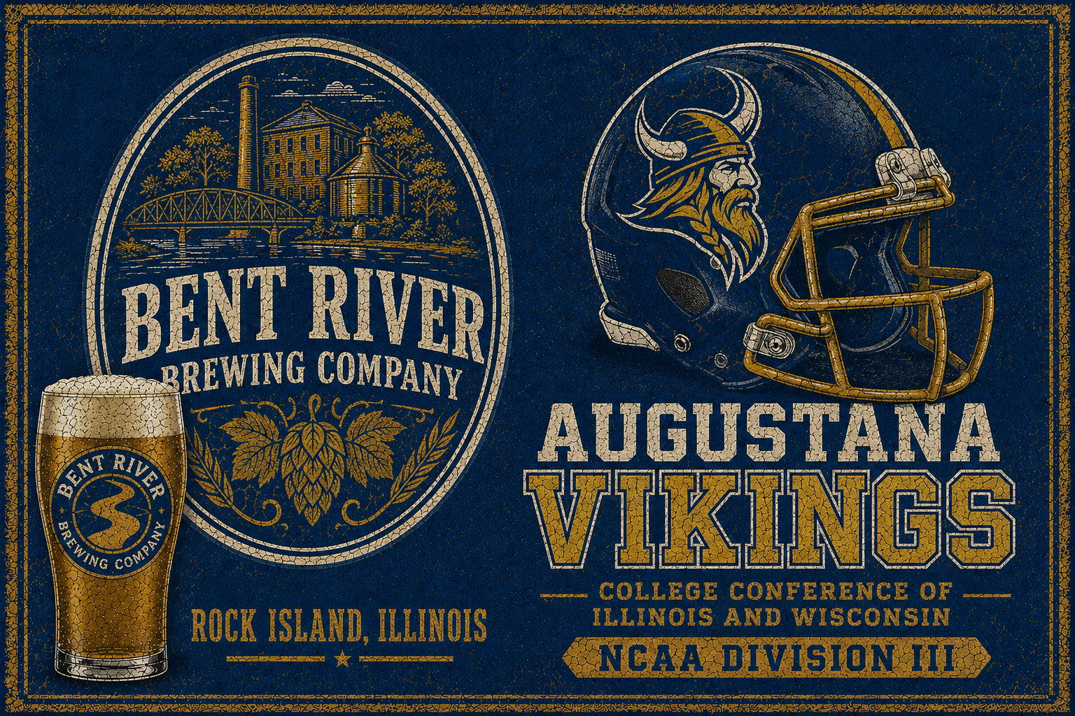 Bent River Brewing & Augustana Vikings Vintage-Style Wall Art