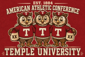 Temple University Owl Trio American Athletic Conference Graphic