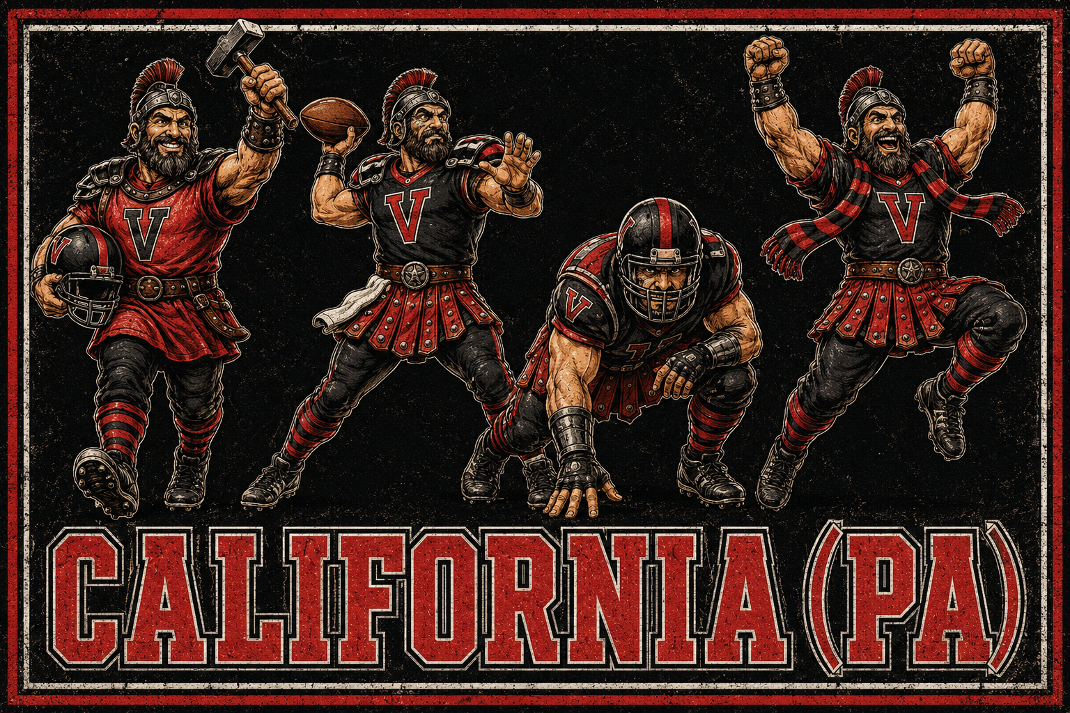 California (PA) Gladiator Football Players Vintage-Style Wall Art