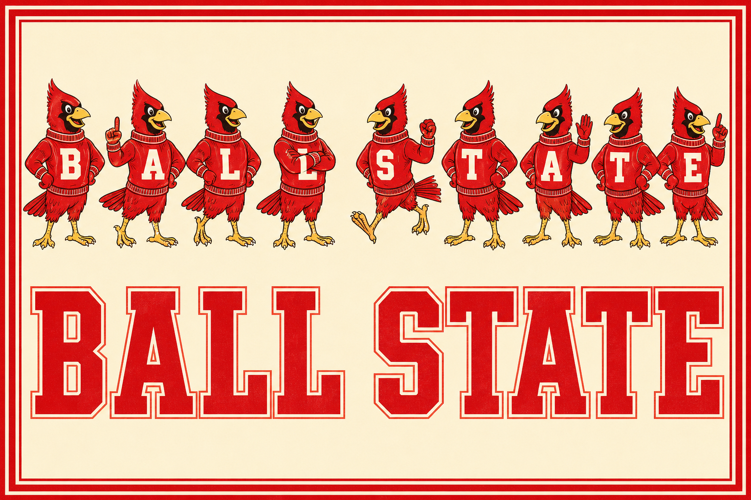 Ball State Cardinals Inspired Vintage-Style Wall Art Print