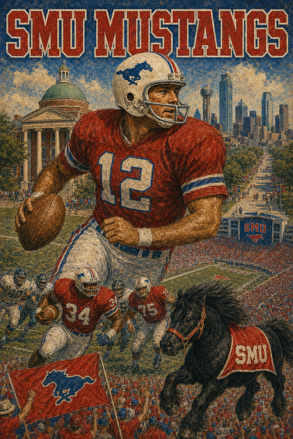 SMU Mustangs Vintage-Style Football Wall Art