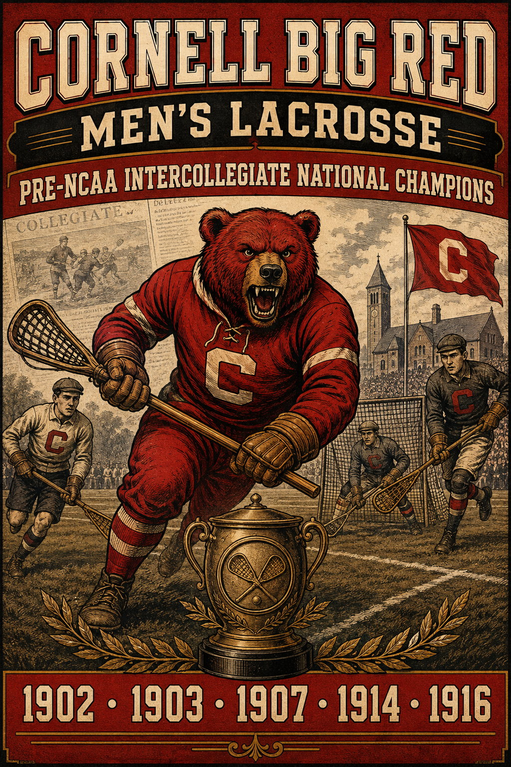 Cornell Big Red Men’s Lacrosse Vintage-Style Wall Art
