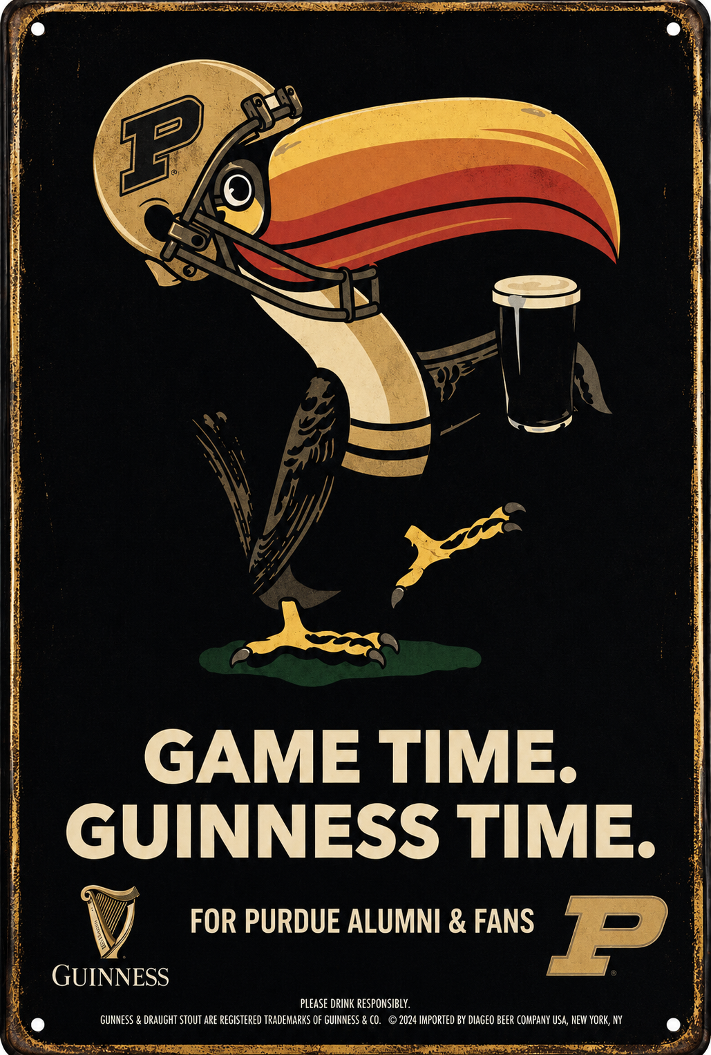 Purdue Boilermaker Guinness Time Vintage-Style Metal Sign