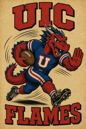 UIC Flames Dragon Football Poster