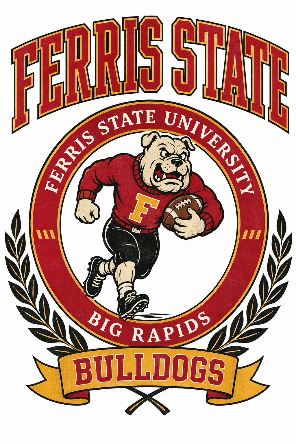 Ferris State Bulldogs Vintage Football Emblem Design