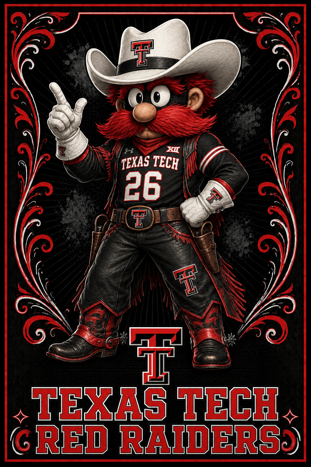 Texas Tech Red Raiders Cowboy Mascot Wall Art Print