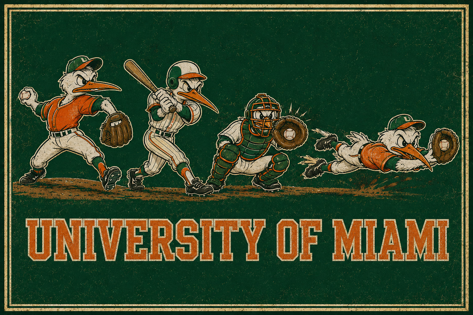 University of Miami Baseball Birds Vintage-Style Wall Art