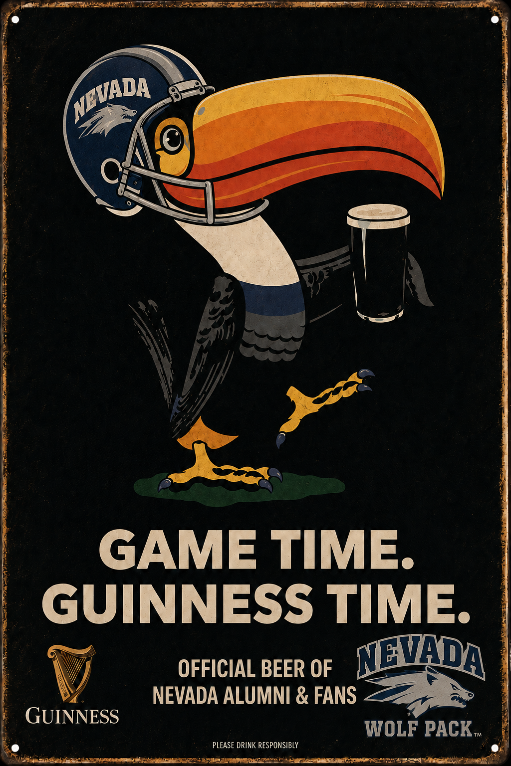 Nevada Wolf Pack Football Guinness-Style Vintage Wall Sign