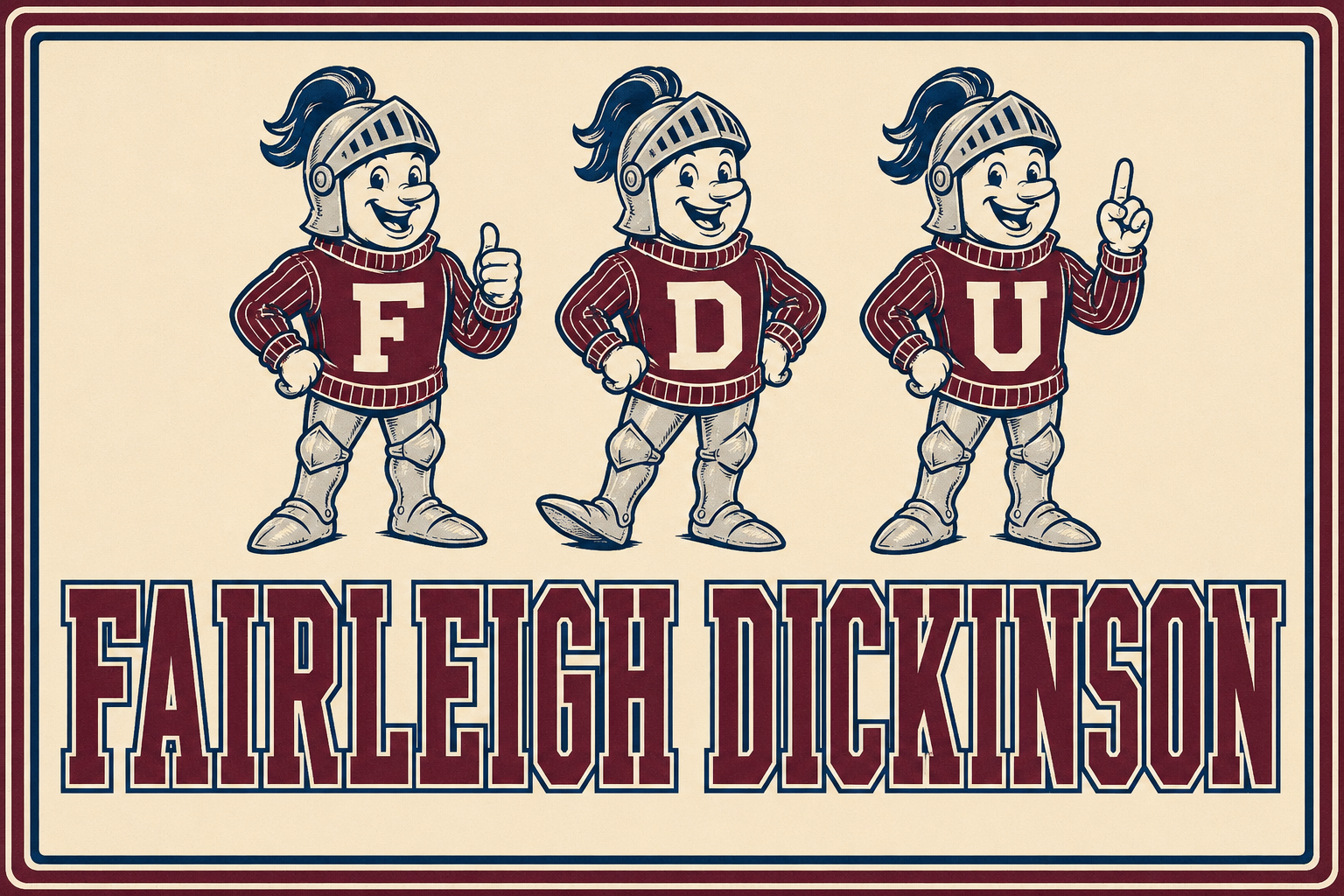 Fairleigh Dickinson FDU Knight Trio Retro Wall Art