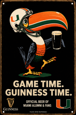 Game Time Guinness Time Miami Football Metal-Style Sign