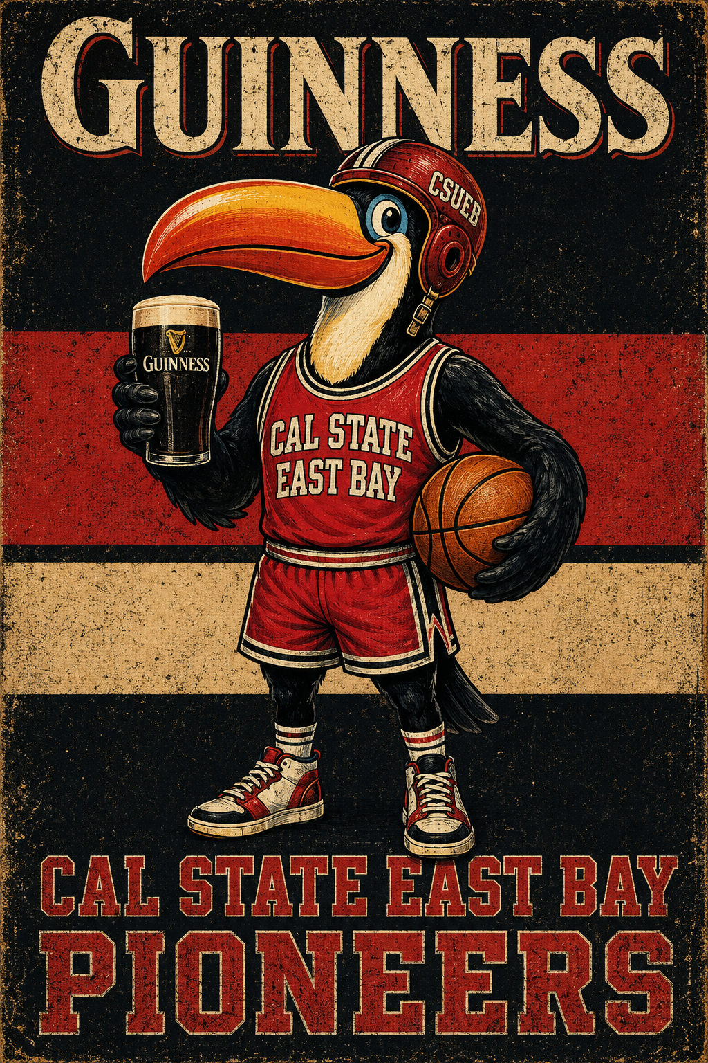 Guinness Cal State East Bay Pioneers Basketball Toucan Wall Art