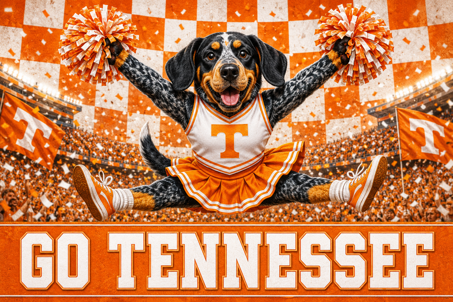 Go Tennessee Dog Cheerleader Orange Wall Art