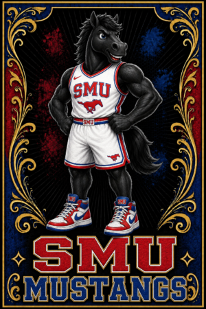 SMU Mustangs Black Horse Basketball Wall Art