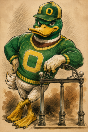 Green and Gold Duck Athlete Illustrated Wall Art