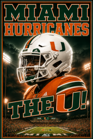 Miami Hurricanes Football Player Stadium Wall Art Poster