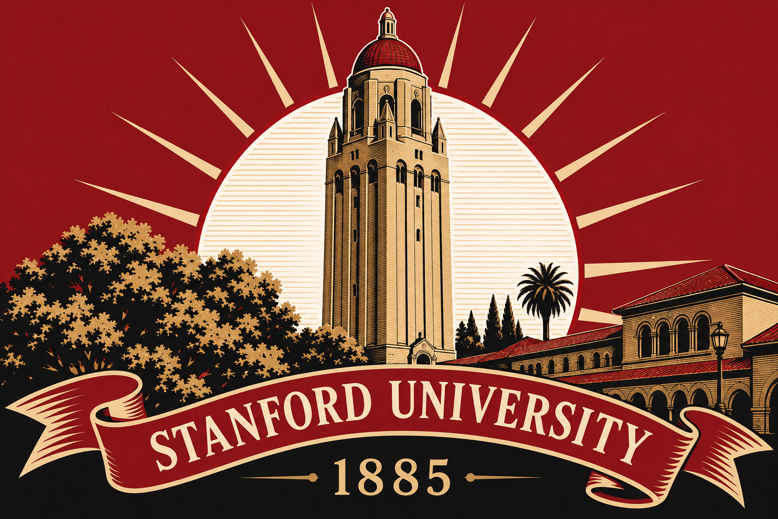 Stanford University 1885 Campus Illustration Wall Art