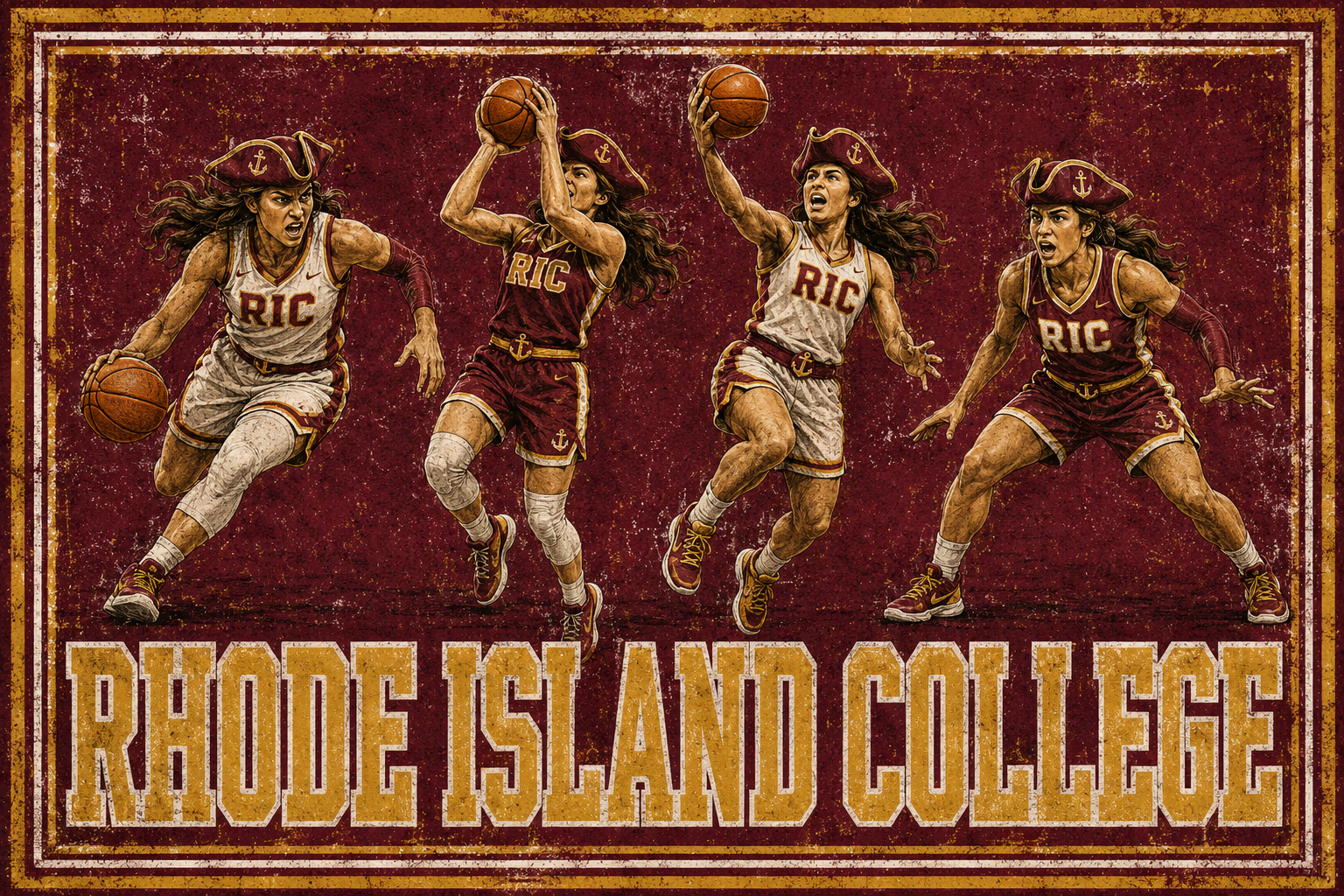 Rhode Island College Women’s Basketball Vintage-Style Wall Art