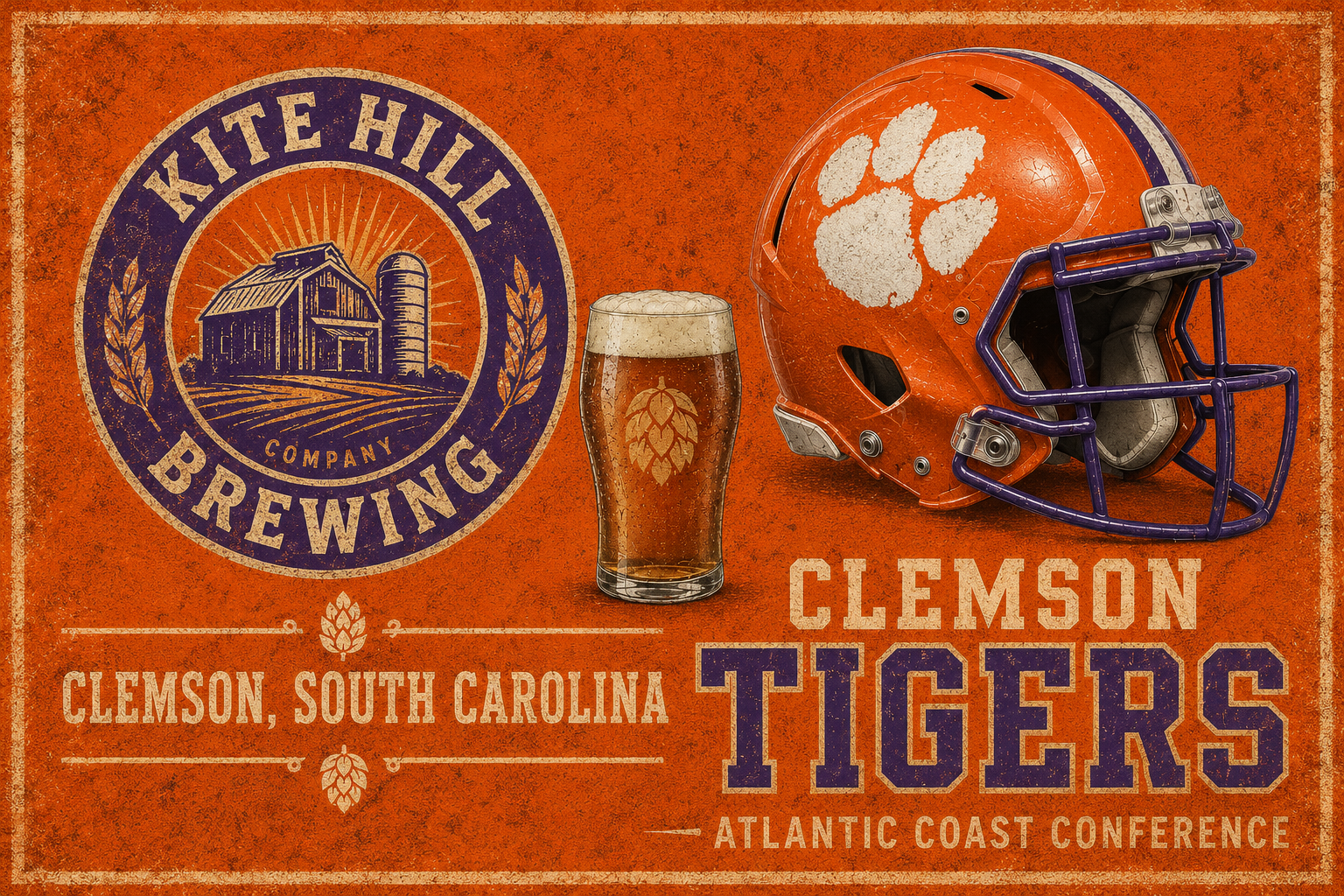 Clemson Tigers Vintage Brewing Football Wall Art