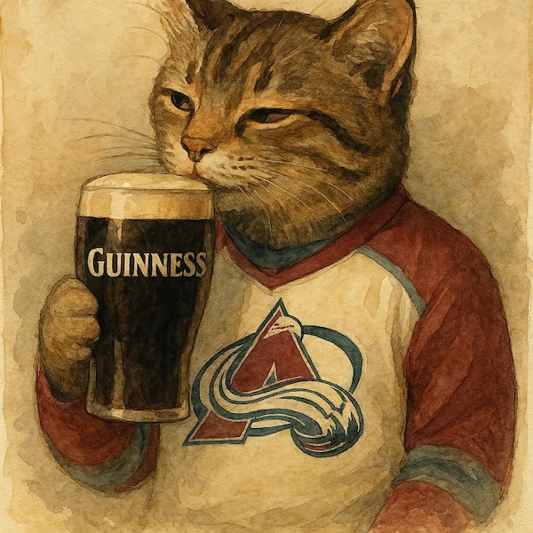 Anthropomorphic Cat with Stout and Sports Emblem Art Print