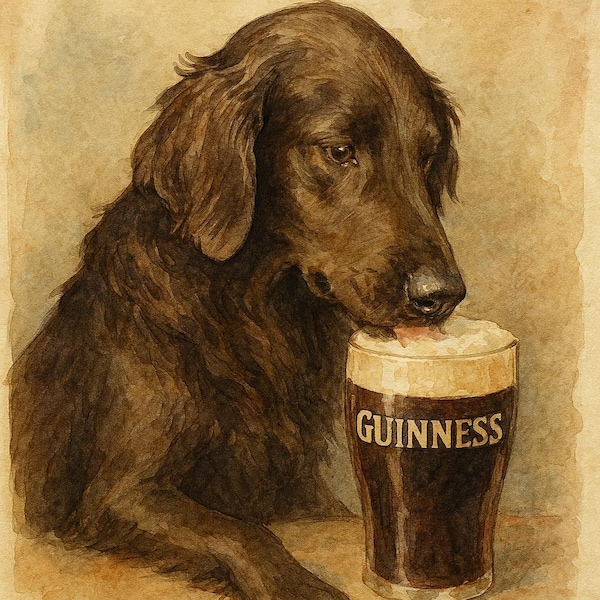Watercolor-Style Dog with Stout Pint Wall Art