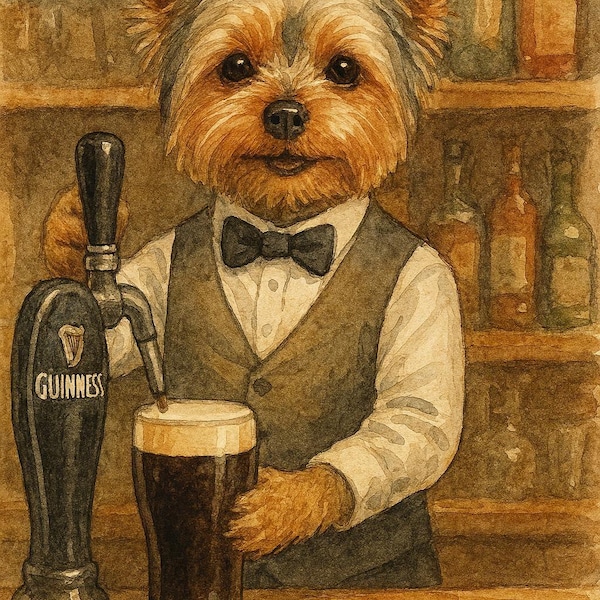 Illustrated Dog Bartender Pub Wall Art