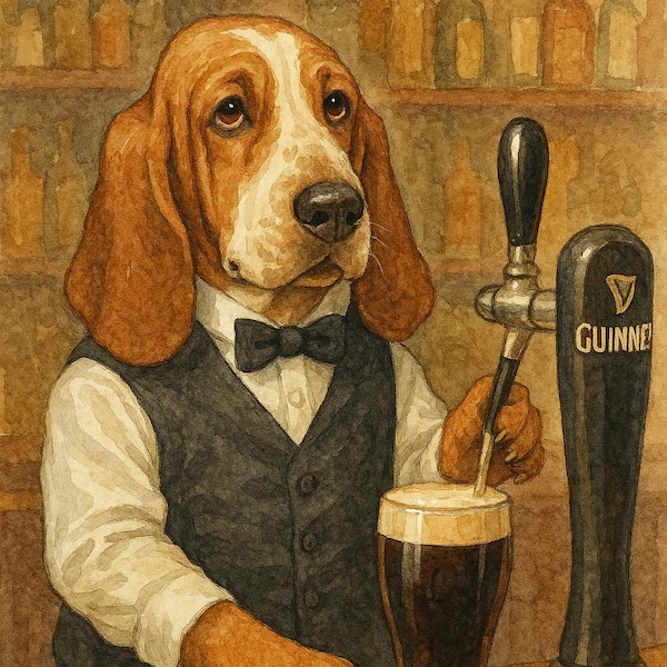 Basset Hound Pub Bartender Artwork