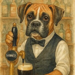 Watercolor-Style Boxer Dog Bartender Wall Art