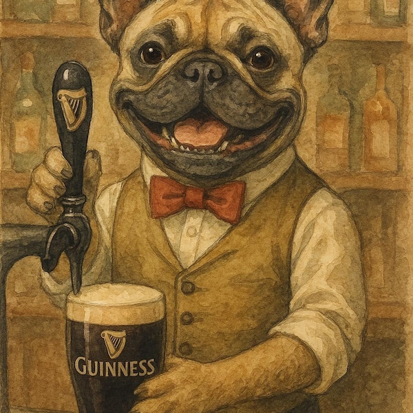 Pug Bartender with Stout Pint and Tap Art Print
