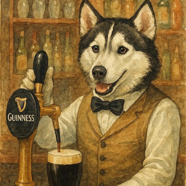 Husky Bartender Stout Pub Illustration