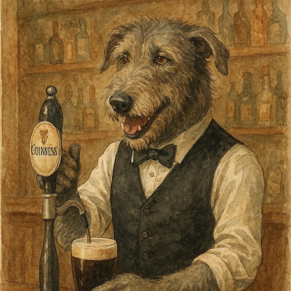 Irish Pub Dog Bartender Beer Tap Illustration