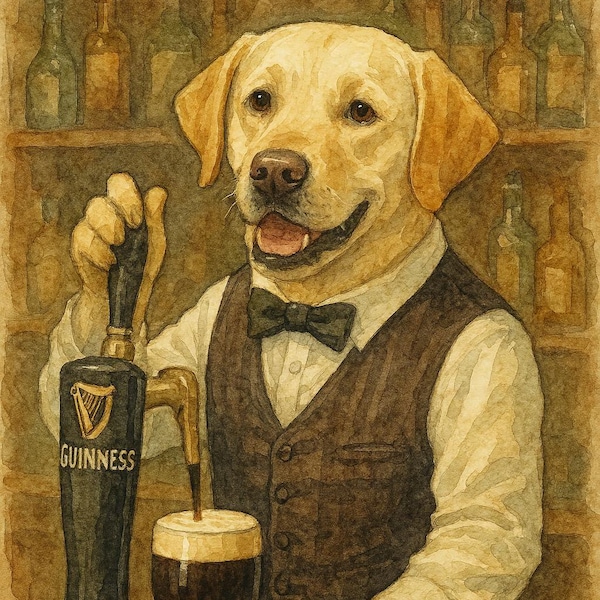 Watercolor Labrador Pub Bartender Wall Art
