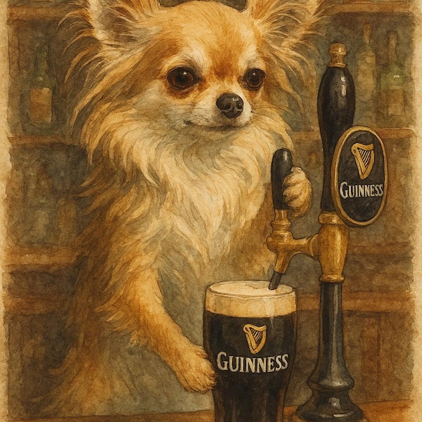 Whimsical Dog Bartender Guinness Pub Artwork