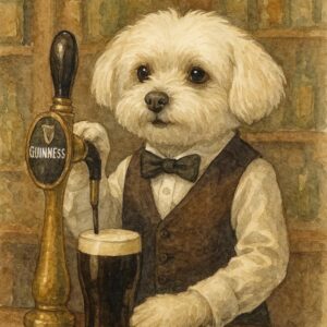 Fluffy Dog Bartender Pub Scene Art Print