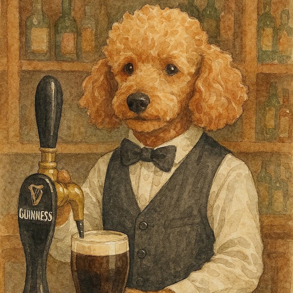 Poodle Bartender Serving Stout Pub Artwork