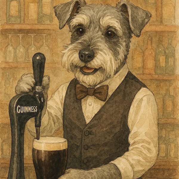 Schnauzer Bartender Guinness Pub Wall Art
