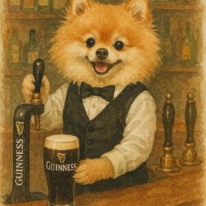 Fluffy Dog Bartender Pub Scene Art Print