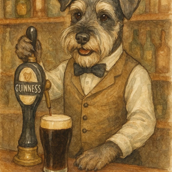 Schnauzer Pub Bartender with Stout Tap Wall Art