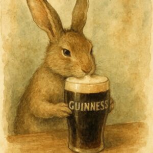 Watercolor Rabbit Holding Guinness Pint Artwork