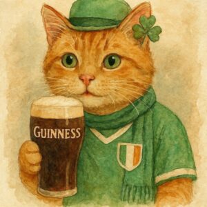 Irish-Themed Orange Cat with Stout and Shamrock