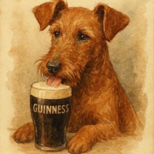 Watercolor Terrier with Guinness Pint Artwork