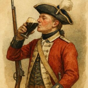 Watercolor-Style Redcoat Soldier Drinking with Musket