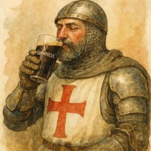 Medieval Knight Drinking Stout Watercolor-Style Wall Art