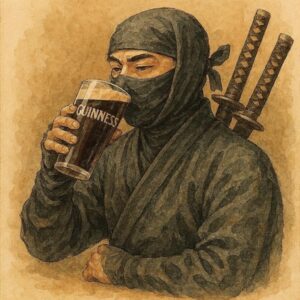 Ninja Drinking Guinness-Inspired Stout Illustrated Wall Art