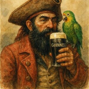 Pirate and Parrot Stout Pint Watercolor Wall Art