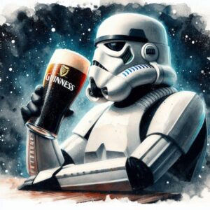 Space Trooper Holding Guinness-Inspired Stout Glass Wall Art