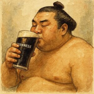 Watercolor Sumo Wrestler Drinking Stout Art Print