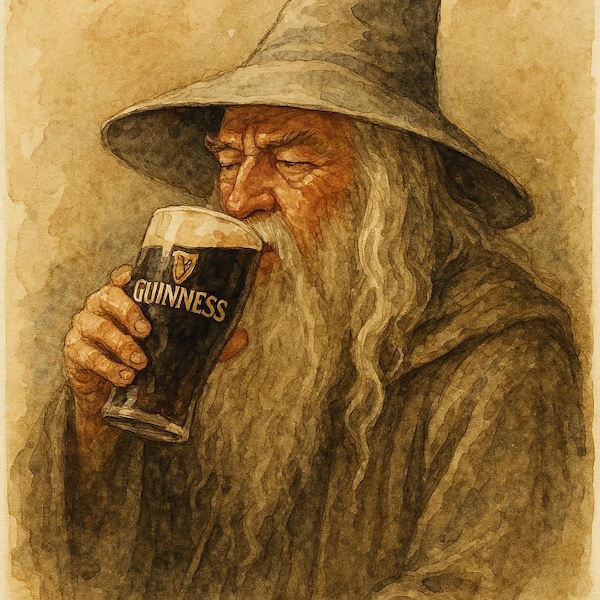 Watercolor Wizard Drinking Stout Wall Art